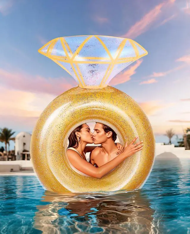 Alt view image 3 of 7 - Pool Floats, Inflatable Diamond Ring Pool Float, Large Engagement Ring Floatie for Bachelorette Party, Swim Tube River Lake Wedding Bride Stagette Decor Fun Toy Raft for Adults,Yellow