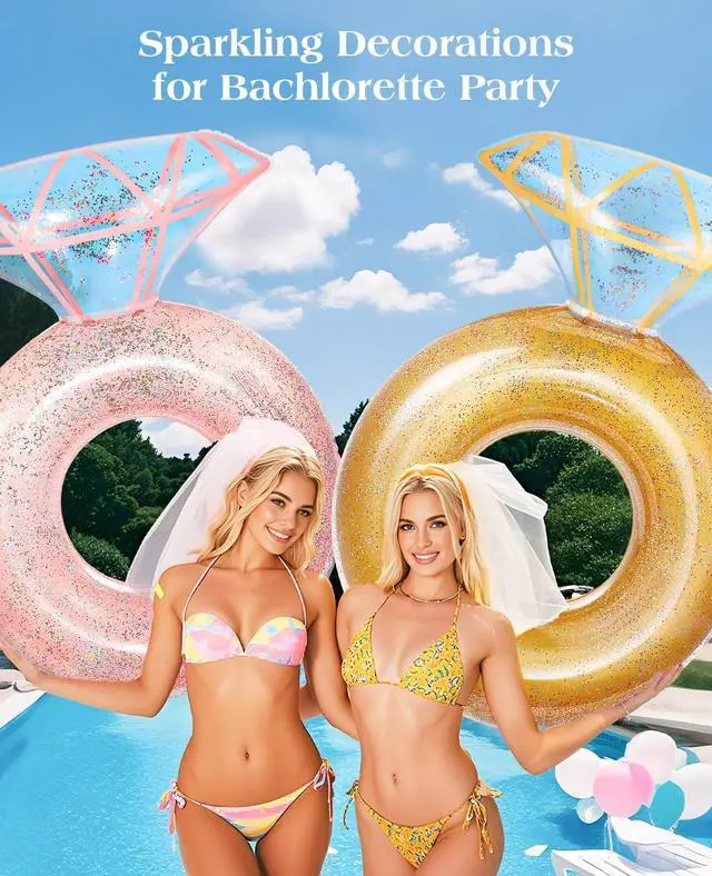 Alt view image 5 of 7 - Pool Floats, Inflatable Diamond Ring Pool Float, Large Engagement Ring Floatie for Bachelorette Party, Swim Tube River Lake Wedding Bride Stagette Decor Fun Toy Raft for Adults,Yellow