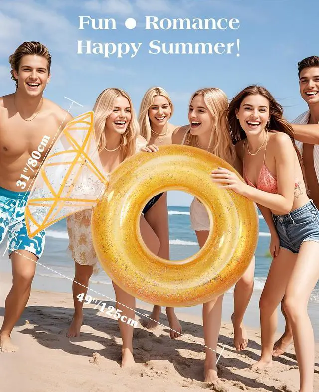Alt view image 4 of 7 - Pool Floats, Inflatable Diamond Ring Pool Float, Large Engagement Ring Floatie for Bachelorette Party, Swim Tube River Lake Wedding Bride Stagette Decor Fun Toy Raft for Adults,Yellow