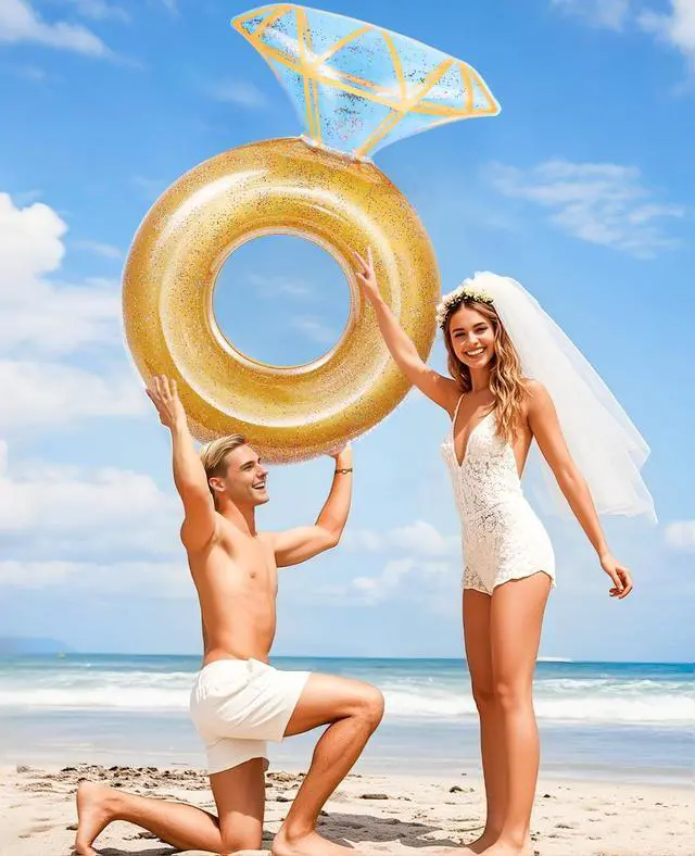 Alt view image 6 of 7 - Pool Floats, Inflatable Diamond Ring Pool Float, Large Engagement Ring Floatie for Bachelorette Party, Swim Tube River Lake Wedding Bride Stagette Decor Fun Toy Raft for Adults,Yellow