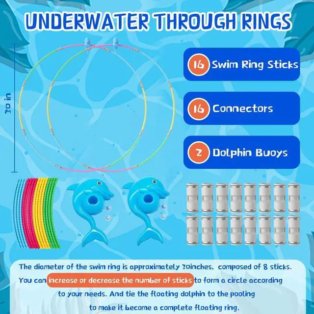 Alt view image 2 of 7 - Fun Swimming Pool Toys for Kids - Diving Practice, Swim Thru Rings for Boys/Girls Ages 4-12