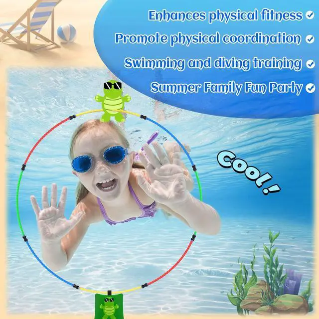 Alt view image 3 of 7 - Diving Toys 15 PCS Pool Toys for Kids Age 4-8 8-12 Water Swim Thru Rings with Buoys and Sandbags Underwater Training Program Swimming Pool Games Water Sports Gifts
