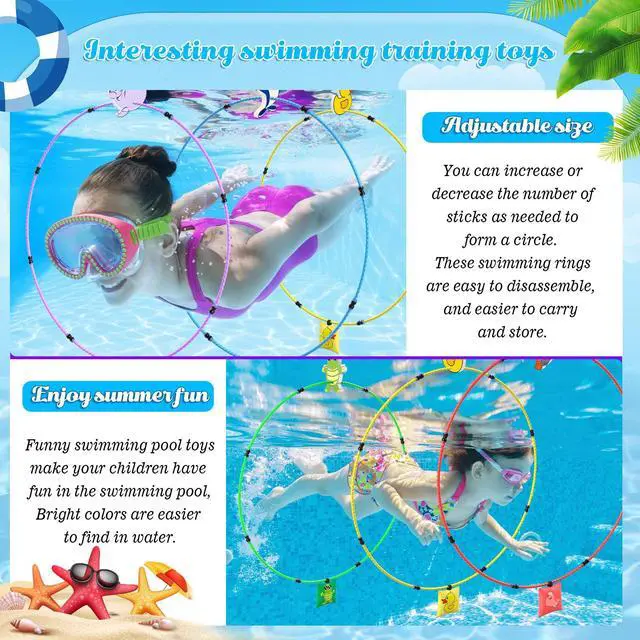 Alt view image 6 of 7 - Diving Toys 15 PCS Pool Toys for Kids Age 4-8 8-12 Water Swim Thru Rings with Buoys and Sandbags Underwater Training Program Swimming Pool Games Water Sports Gifts