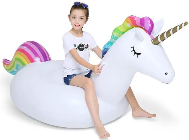 Main image of Big Inflatable Unicorn Pool Float Floatie Ride On with Fast Valves Large Rideable Blow Up Summer Beach Swimming Pool Party Lounge Raft Decorations Toys for Kids Adults