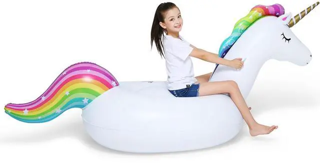 Alt view image 2 of 6 - Big Inflatable Unicorn Pool Float Floatie Ride On with Fast Valves Large Rideable Blow Up Summer Beach Swimming Pool Party Lounge Raft Decorations Toys for Kids Adults