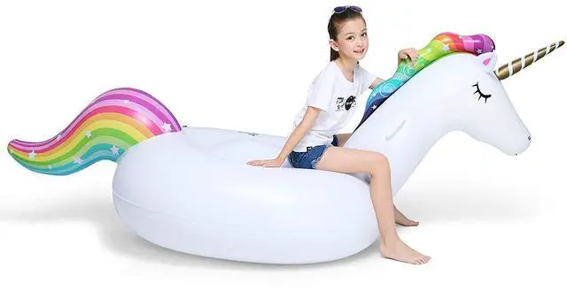 Alt view image 4 of 6 - Big Inflatable Unicorn Pool Float Floatie Ride On with Fast Valves Large Rideable Blow Up Summer Beach Swimming Pool Party Lounge Raft Decorations Toys for Kids Adults