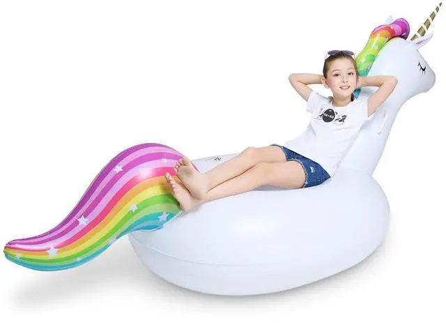 Alt view image 3 of 6 - Big Inflatable Unicorn Pool Float Floatie Ride On with Fast Valves Large Rideable Blow Up Summer Beach Swimming Pool Party Lounge Raft Decorations Toys for Kids Adults