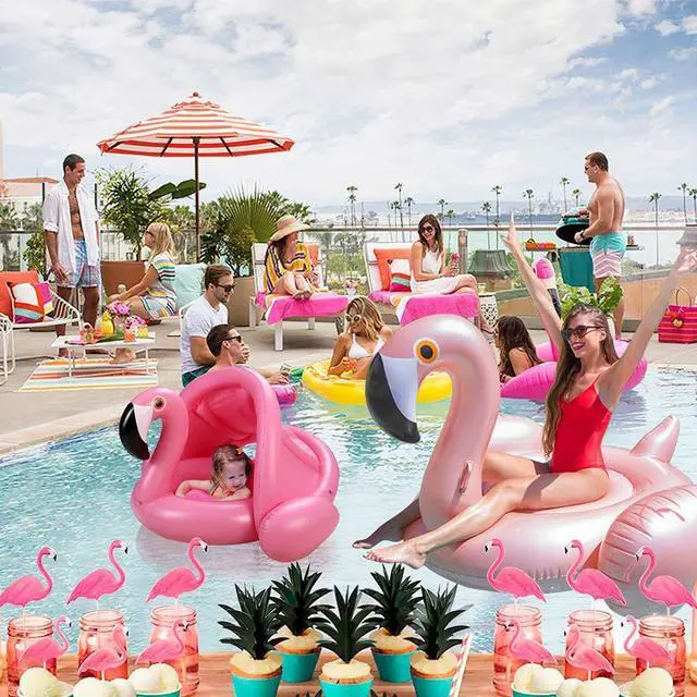 Alt view image 3 of 7 - Baby Pool Float with Canopy,Flamingo Inflatable Swimming Ring,Infant Pool Floaties Sunshade Toys for Baby Girls Boys Toddlers Pink