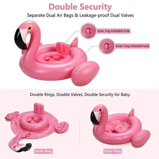 Alt view image 4 of 7 - Baby Pool Float with Canopy,Flamingo Inflatable Swimming Ring,Infant Pool Floaties Sunshade Toys for Baby Girls Boys Toddlers Pink