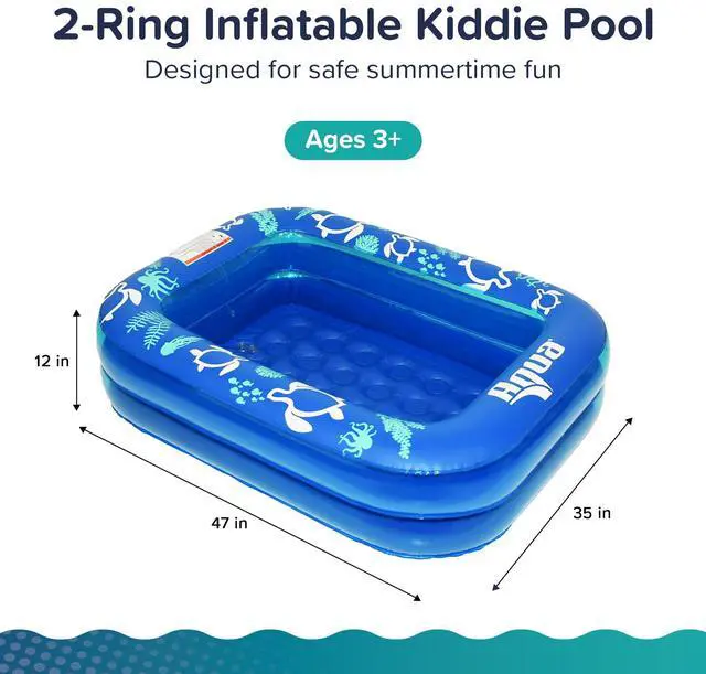 Alt view image 2 of 6 - Inflatable Kiddie Pool for Backyard Outdoor Water Play - 2 Ring Blow Up Baby Pool with Cushioned Bottom, Stable Translucent Sides for Toddlers & Kids, 47 x 35 x 12 Inch, Blue