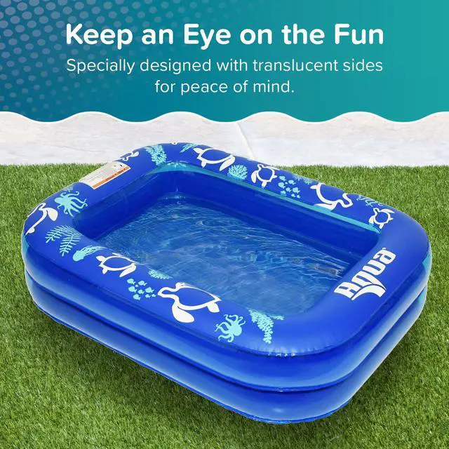Alt view image 3 of 6 - Inflatable Kiddie Pool for Backyard Outdoor Water Play - 2 Ring Blow Up Baby Pool with Cushioned Bottom, Stable Translucent Sides for Toddlers & Kids, 47 x 35 x 12 Inch, Blue