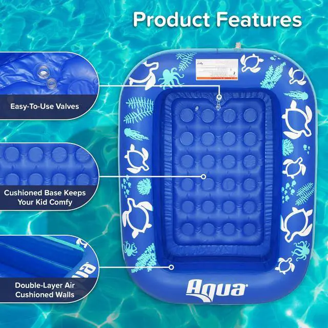 Alt view image 4 of 6 - Inflatable Kiddie Pool for Backyard Outdoor Water Play - 2 Ring Blow Up Baby Pool with Cushioned Bottom, Stable Translucent Sides for Toddlers & Kids, 47 x 35 x 12 Inch, Blue