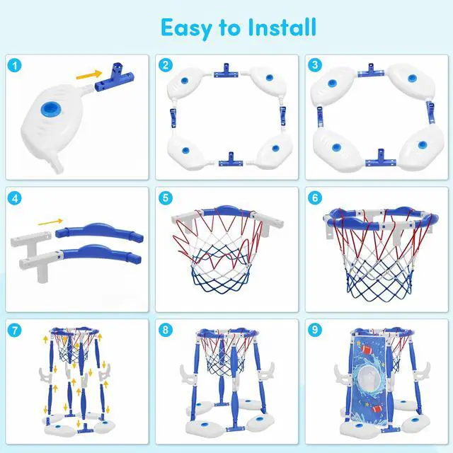 Alt view image 7 of 7 - Pool Basketball Hoop, 3-in-1 Floating Poolside Basketball Ring Game Football for Kids Ages 3-12, Outdoor Summer Swimming Pool Party Water Toy for Family Adults Boys Grils Birthday Gift (Blue)