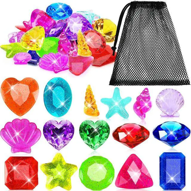 Main image of 25 Pcs Diving Gem Pool Toys, Big Colorful Pool Gems Pirate Treasure Diving Gems Diamond Pool Sinking Toys Underwater Gemstones for Summer Swimming Training Gift Boys Girls Pool Game Prize