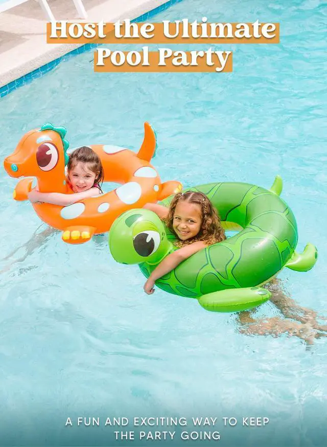 Alt view image 4 of 7 - 3-Pack Inflatable Pool Tubes Floats - Dinosaur & Sea Turtle & Dolphin Swimming Rings for Kids Toddler, Pool Beach Water Float Party in Summer Decorations 32"