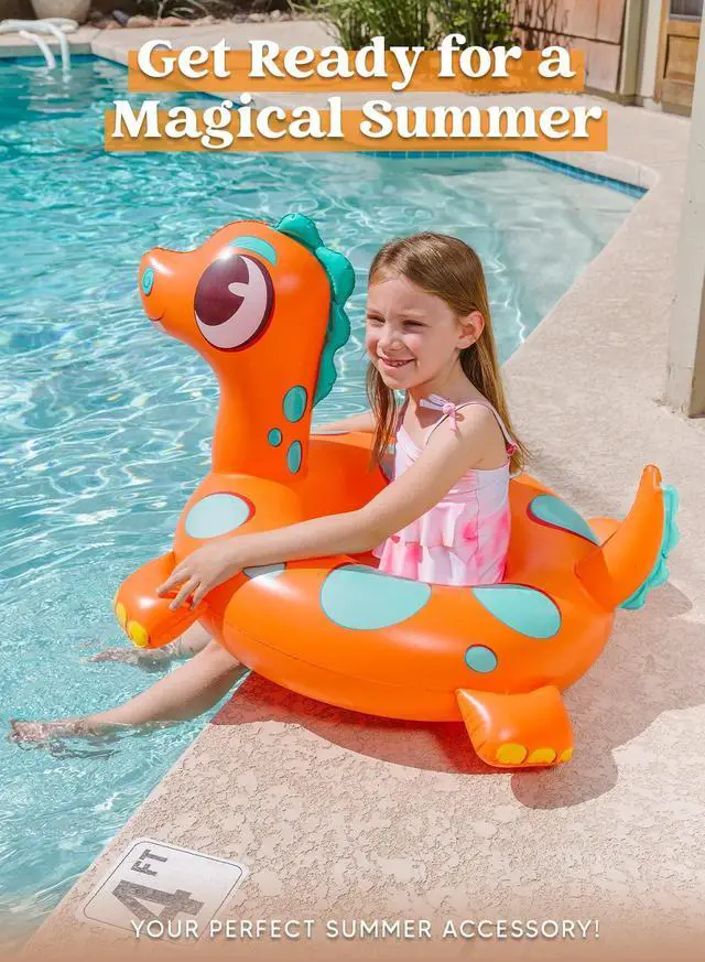 Alt view image 3 of 7 - 3-Pack Inflatable Pool Tubes Floats - Dinosaur & Sea Turtle & Dolphin Swimming Rings for Kids Toddler, Pool Beach Water Float Party in Summer Decorations 32"