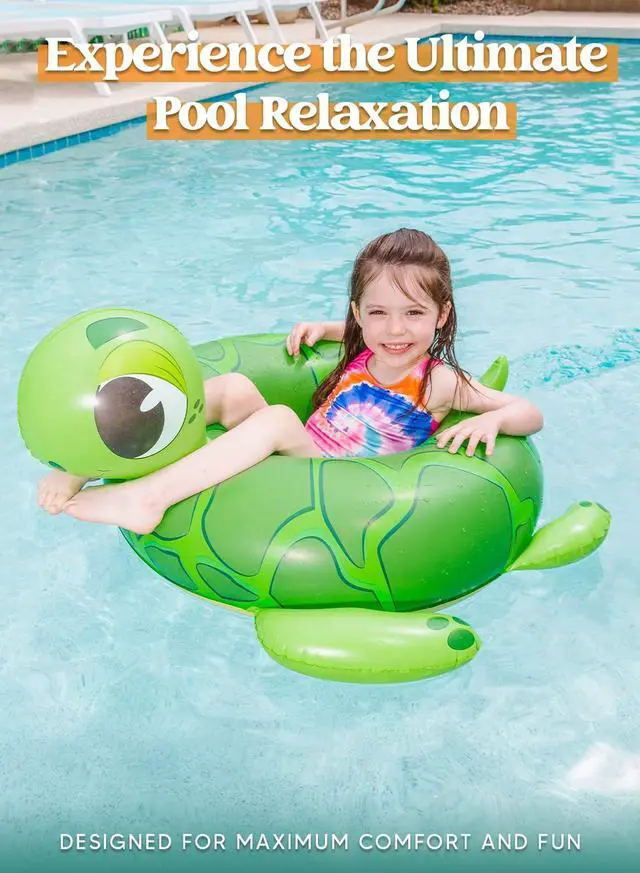 Alt view image 6 of 7 - 3-Pack Inflatable Pool Tubes Floats - Dinosaur & Sea Turtle & Dolphin Swimming Rings for Kids Toddler, Pool Beach Water Float Party in Summer Decorations 32"