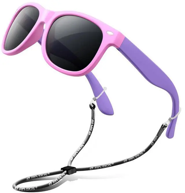 Main image of Kids Sunglasses Polarized UV Protection Flexible Rubber Glasses Shades with Strap for Boys Girls Pink