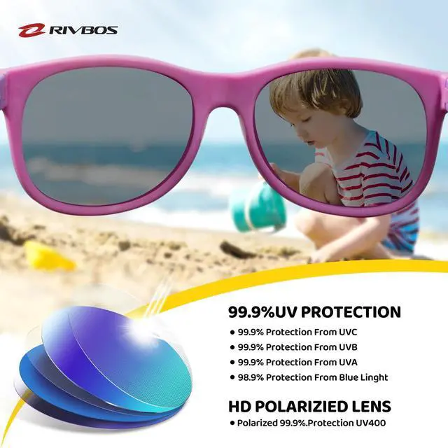 Alt view image 3 of 6 - Kids Sunglasses Polarized UV Protection Flexible Rubber Glasses Shades with Strap for Boys Girls Pink