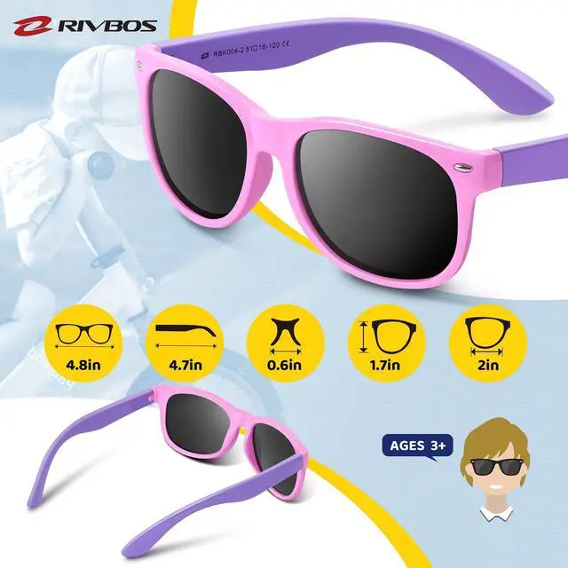 Alt view image 5 of 6 - Kids Sunglasses Polarized UV Protection Flexible Rubber Glasses Shades with Strap for Boys Girls Pink