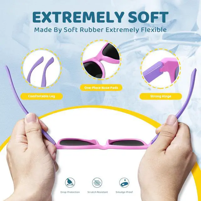 Alt view image 4 of 6 - Kids Sunglasses Polarized UV Protection Flexible Rubber Glasses Shades with Strap for Boys Girls Pink