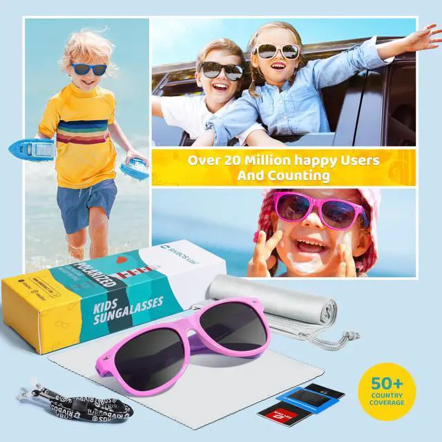 Alt view image 6 of 6 - Kids Sunglasses Polarized UV Protection Flexible Rubber Glasses Shades with Strap for Boys Girls Pink