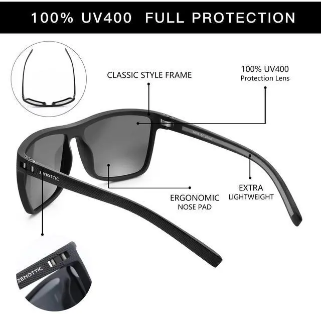 Alt view image 4 of 6 - Polarized Sunglasses for Men Lightweight TR90 Frame UV400 Protection Square Sun Glasses