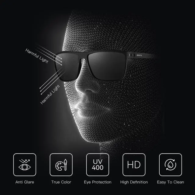 Alt view image 6 of 6 - Polarized Sunglasses for Men Lightweight TR90 Frame UV400 Protection Square Sun Glasses