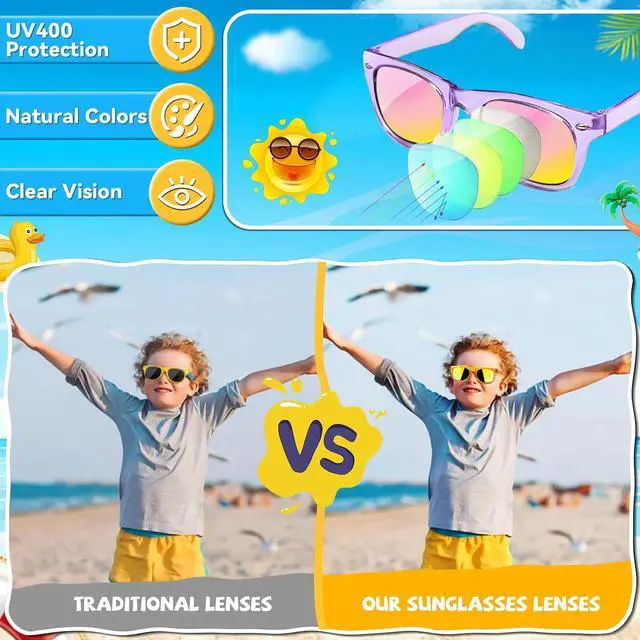 Alt view image 3 of 7 - Kids Sunglasses Party Favors - Boys Girls Valentines Day Gifts, Neon Sunglasses with UV 400 Protection for Kids Classroom Favors Birthday Goodie Bags Stuffers - 16 Packs