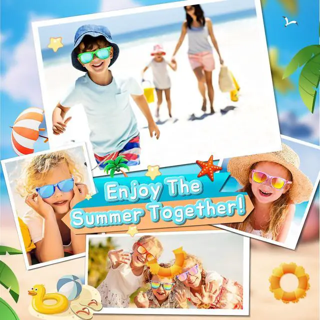 Alt view image 6 of 7 - Kids Sunglasses Party Favors - Boys Girls Valentines Day Gifts, Neon Sunglasses with UV 400 Protection for Kids Classroom Favors Birthday Goodie Bags Stuffers - 16 Packs