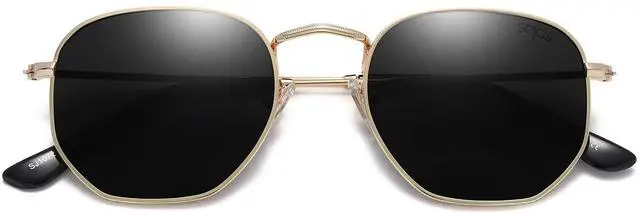 Main image of Small Square Polarized Sunglasses for Men and Women Polygon Mirrored Lens SJ1072 Gold Frame/Grey Lens