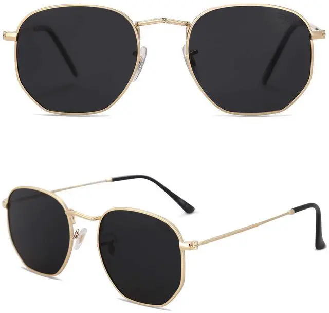 Alt view image 2 of 5 - Small Square Polarized Sunglasses for Men and Women Polygon Mirrored Lens SJ1072 Gold Frame/Grey Lens
