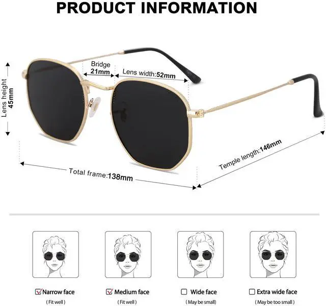 Alt view image 5 of 5 - Small Square Polarized Sunglasses for Men and Women Polygon Mirrored Lens SJ1072 Gold Frame/Grey Lens
