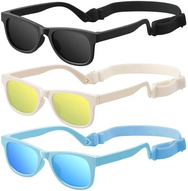 Main image of Baby Infant Toddler Polarized Sunglasses with Strap for Boys Girls Age 0-24 Months, 3 Pack Flexible TPEE Rubber Frame Kids 100 UV Protection Sunglasses Newborn Shades