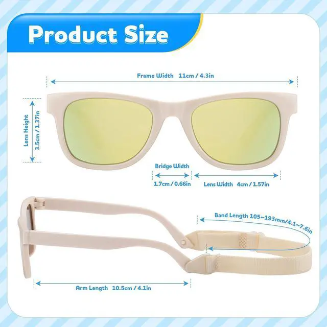 Alt view image 2 of 7 - Baby Infant Toddler Polarized Sunglasses with Strap for Boys Girls Age 0-24 Months, 3 Pack Flexible TPEE Rubber Frame Kids 100 UV Protection Sunglasses Newborn Shades