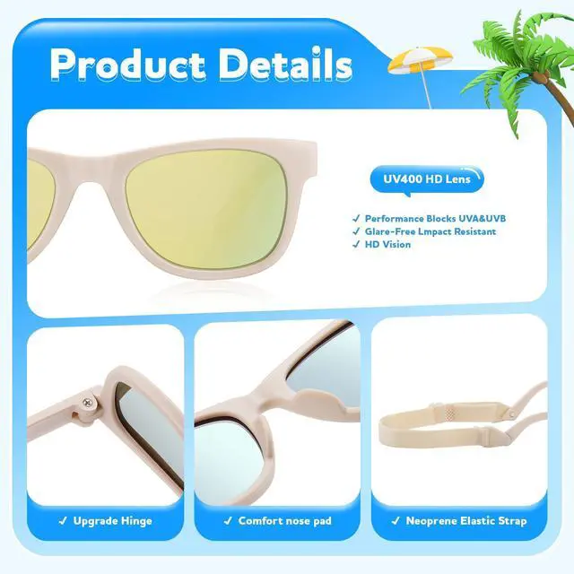 Alt view image 3 of 7 - Baby Infant Toddler Polarized Sunglasses with Strap for Boys Girls Age 0-24 Months, 3 Pack Flexible TPEE Rubber Frame Kids 100 UV Protection Sunglasses Newborn Shades