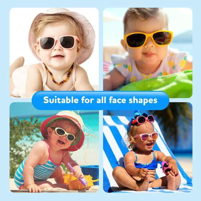 Alt view image 7 of 7 - Baby Infant Toddler Polarized Sunglasses with Strap for Boys Girls Age 0-24 Months, 3 Pack Flexible TPEE Rubber Frame Kids 100 UV Protection Sunglasses Newborn Shades