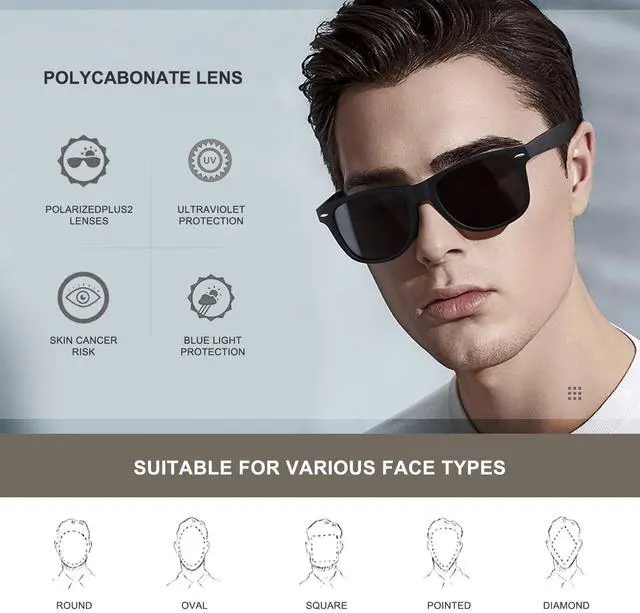Alt view image 2 of 6 - Sunglasses Men Polarized Sunglasses for Mens Womens Retro Mirror Lens for Driving Fishing UV Protection