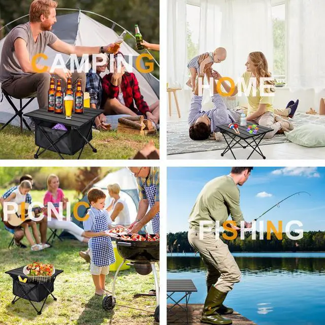 Alt view image 6 of 7 - Foldable Camping Side Table, Ultralight Small Beach Aluminum, Portable Outdoor Table with Carry Bag and Storage for Picnic, Grill, Hiking, Fishing, Sand, Camping, Black