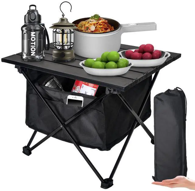Main image of Foldable Camping Side Table, Ultralight Small Beach Aluminum, Portable Outdoor Table with Carry Bag and Storage for Picnic, Grill, Hiking, Fishing, Sand, Camping, Black