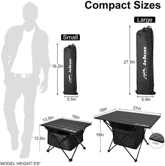 Alt view image 2 of 7 - Foldable Camping Side Table, Ultralight Small Beach Aluminum, Portable Outdoor Table with Carry Bag and Storage for Picnic, Grill, Hiking, Fishing, Sand, Camping, Black