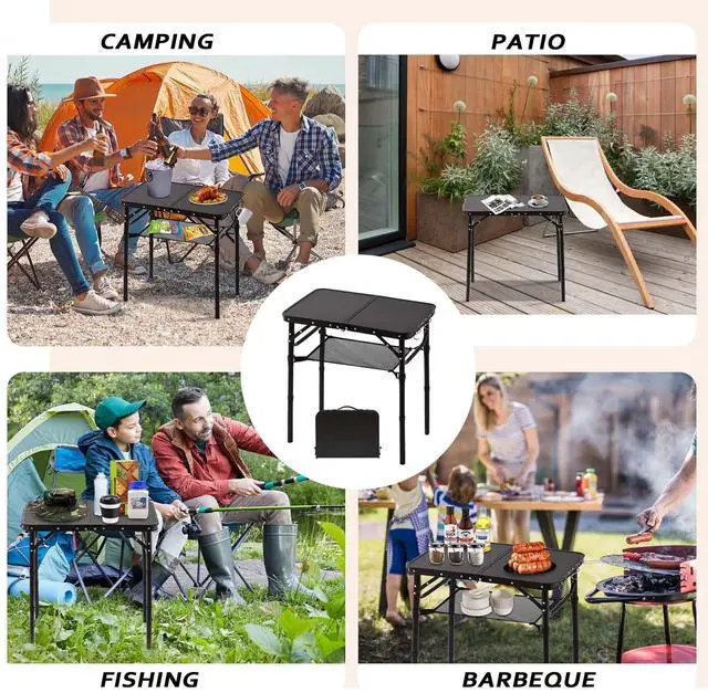 Alt view image 7 of 7 - Folding Picnic Table with Storage Net, Matte Black Aluminum Folding Table 23.6" x 15.8", Adjustable Height Max 27.5", Lightweight Portable for Camping Travel Grill Indoor
