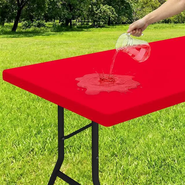 Main image of Rectangle Tablecloth, Elastic Fitted Flannel Backed Vinyl Tablecloths for 6ft Folding Tables, Waterproof Wipeable Table Covers for Indoor, Outdoor, Picnic and Camping (Red, 30"x72")