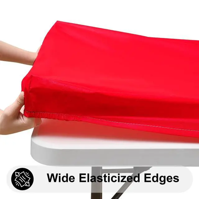 Alt view image 2 of 7 - Rectangle Tablecloth, Elastic Fitted Flannel Backed Vinyl Tablecloths for 6ft Folding Tables, Waterproof Wipeable Table Covers for Indoor, Outdoor, Picnic and Camping (Red, 30"x72")