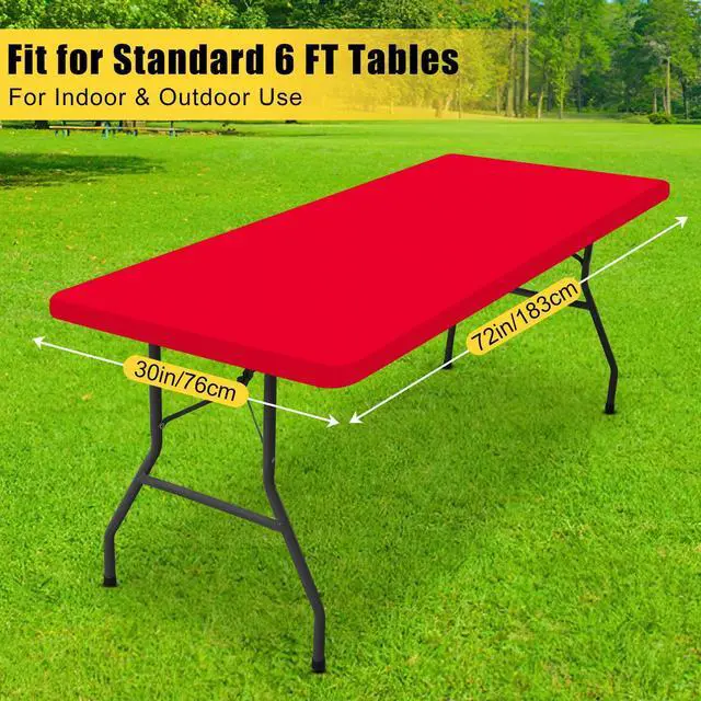 Alt view image 6 of 7 - Rectangle Tablecloth, Elastic Fitted Flannel Backed Vinyl Tablecloths for 6ft Folding Tables, Waterproof Wipeable Table Covers for Indoor, Outdoor, Picnic and Camping (Red, 30"x72")