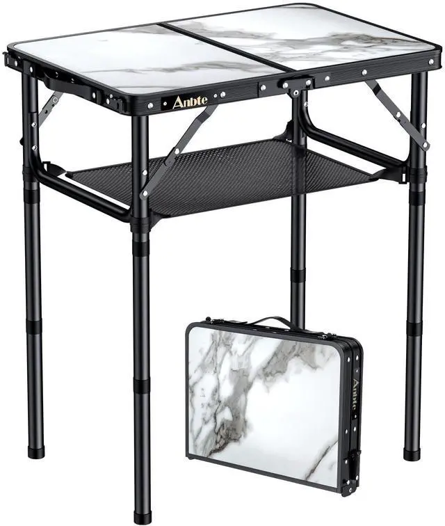 Main image of Folding Camping Table with Storage Net, 3 Adjustable Height Max 27.5" Aluminum Small Folding Table, Portable Table with Carry Handle, Lightweight, for Outdoor Indoor Travel Camping Picnic
