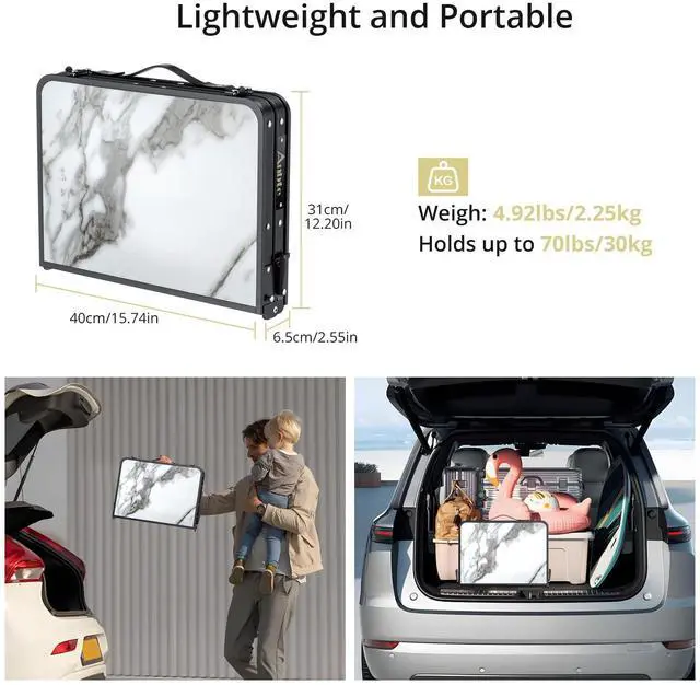 Alt view image 6 of 7 - Folding Camping Table with Storage Net, 3 Adjustable Height Max 27.5" Aluminum Small Folding Table, Portable Table with Carry Handle, Lightweight, for Outdoor Indoor Travel Camping Picnic