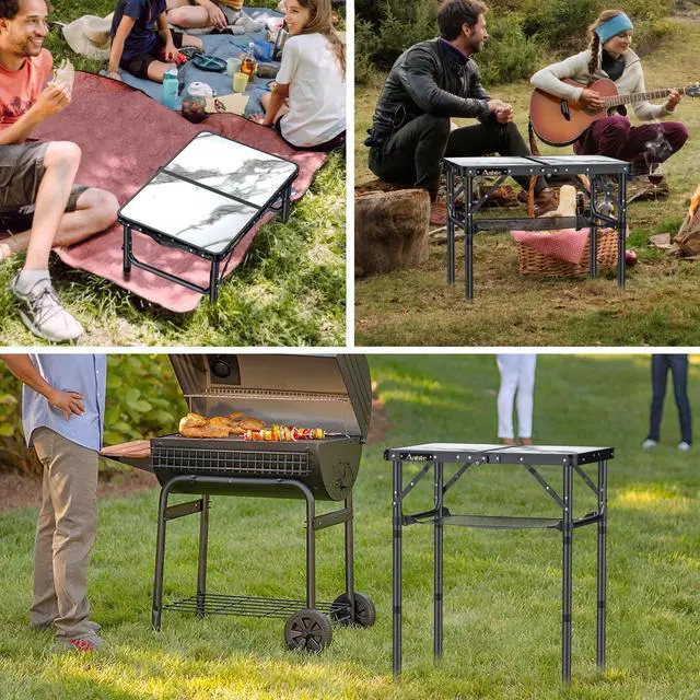 Alt view image 3 of 7 - Folding Camping Table with Storage Net, 3 Adjustable Height Max 27.5" Aluminum Small Folding Table, Portable Table with Carry Handle, Lightweight, for Outdoor Indoor Travel Camping Picnic
