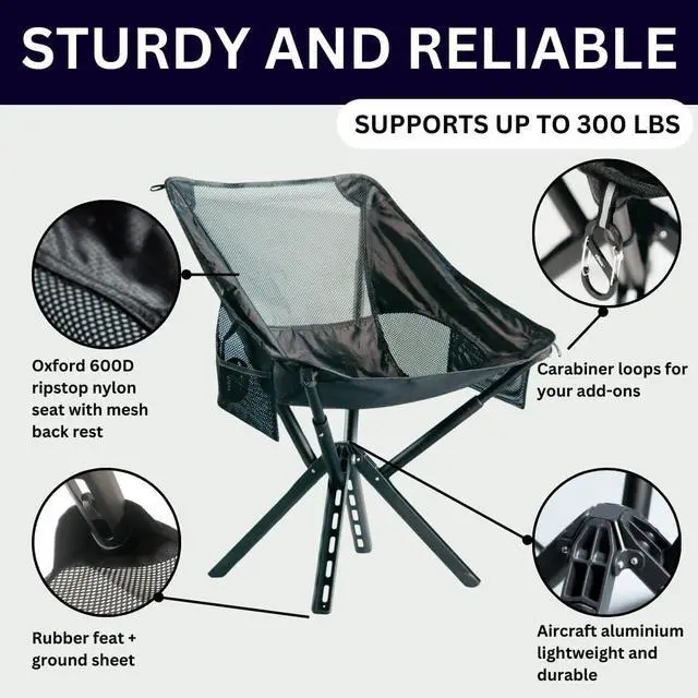 Alt view image 6 of 7 - Campster2 Folding Camping Chair Portable High Chair | 265 Lbs Capacity | Camping Essentials for Beach, Hiking & Car Camping | Compact Outdoor Chair with Carry Bag | Comfortable & Durable (Black)
