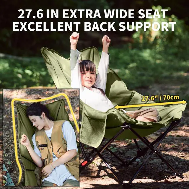 Alt view image 5 of 7 - Seastar Padded Camping Chair, Oversized 2-Position Adjustable Folding Chair, Portable Camp Chair with Side Pocket & Carry Bag